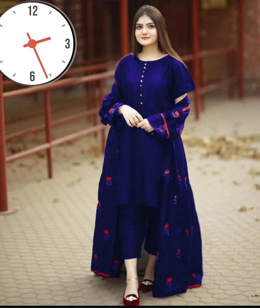 Elegant Women's Stitched Gown Suit - 3 Pcs Embroidered Set in Silk & Banarsi Fabric