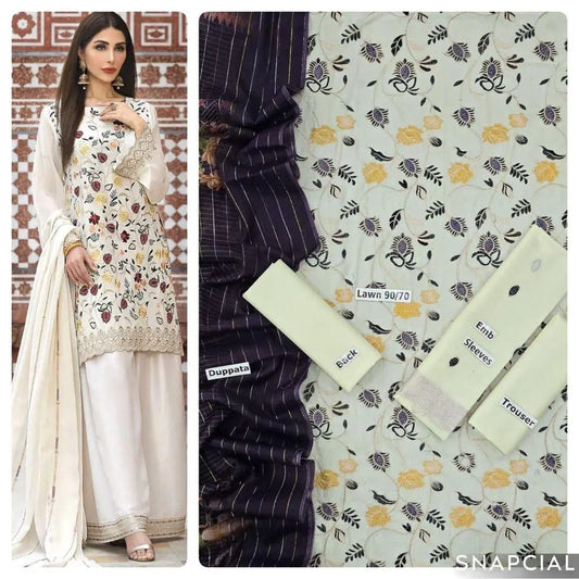 3 Pcs Women's Unstitched Embroidered Suit