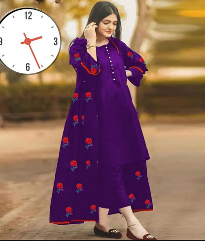 Elegant Women's Stitched Gown Suit - 3 Pcs Embroidered Set in Silk & Banarsi Fabric