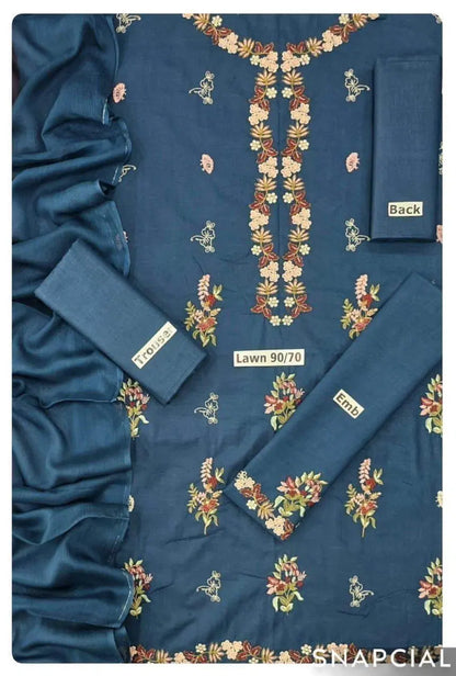 3 Pcs Women's Unstitched Embroidered Suit