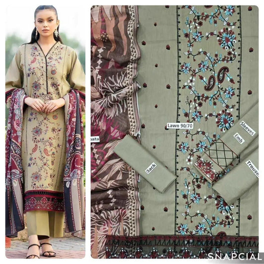 3 Pcs Women's Unstitched Embroidered Suit